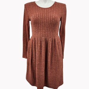 Womens Large ANYJOIN Knit Sweater Dress Long Sleeve Knee Length Pockets NEW